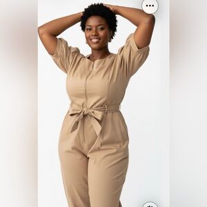 NWT good time USA Tan short Sleeve zip front belted Jumpsuit size 2XL